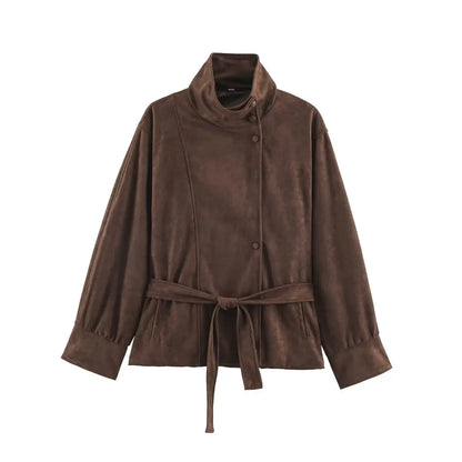 Belted Faux Suede Jacket