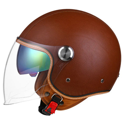 Brown Leather-Look 3/4 Jet Helmet