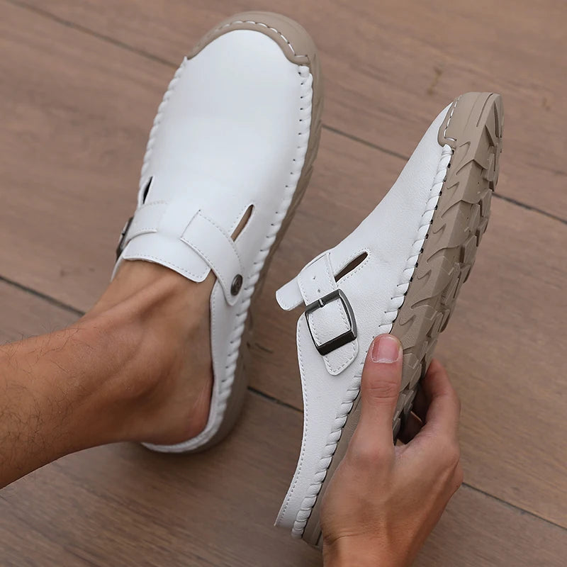 Backless Leather Mule Loafers