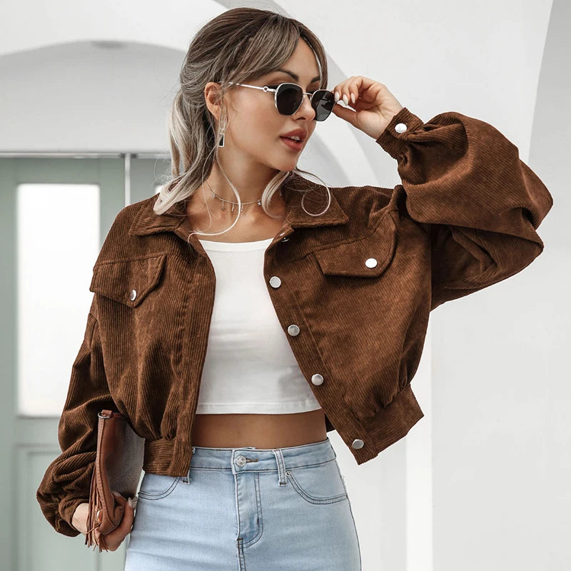 Lantern Sleeve Corduroy Jacket