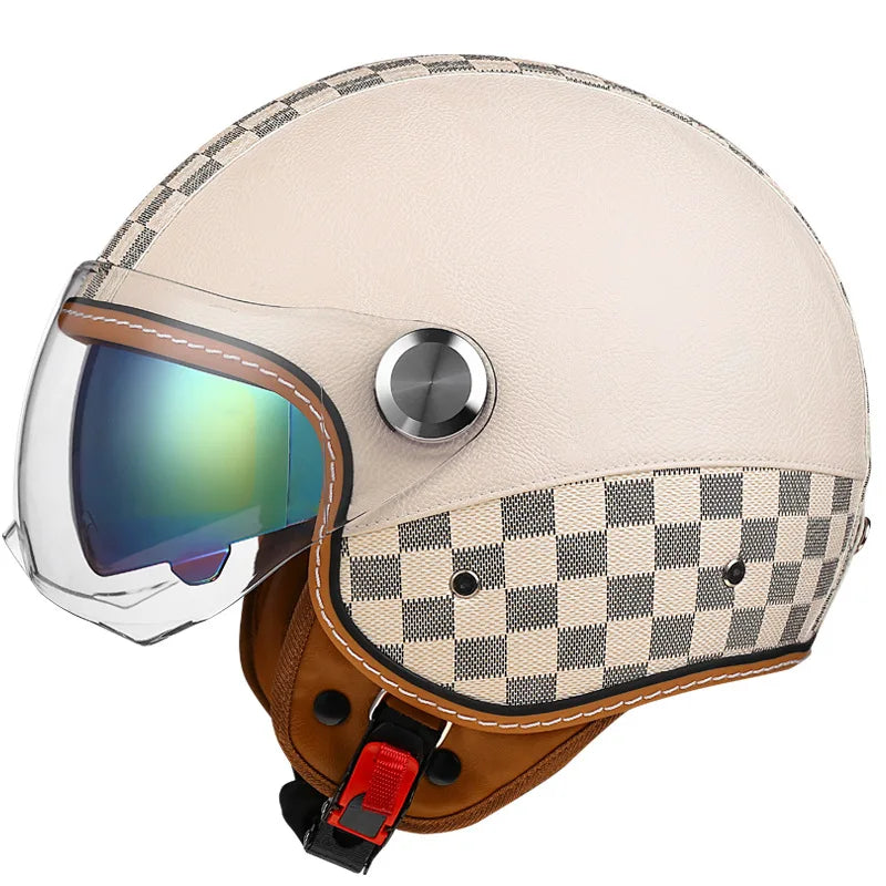 Brown Leather-Look 3/4 Jet Helmet