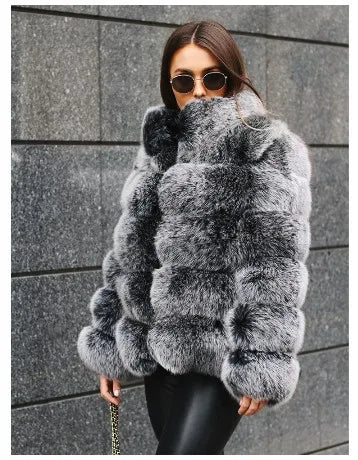 Spliced Faux Fur Short Coat