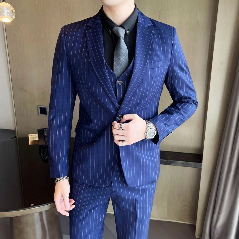 Slim Fit Striped Three-Piece Suit