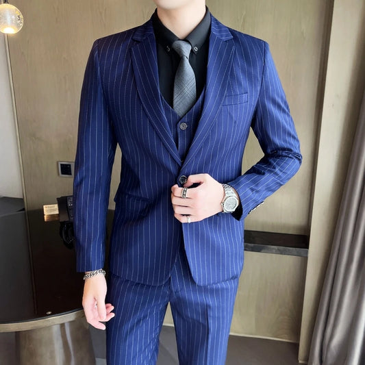 Slim Fit Striped Three-Piece Suit