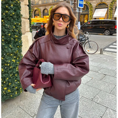 Oversized Faux Leather Bomber Jacket