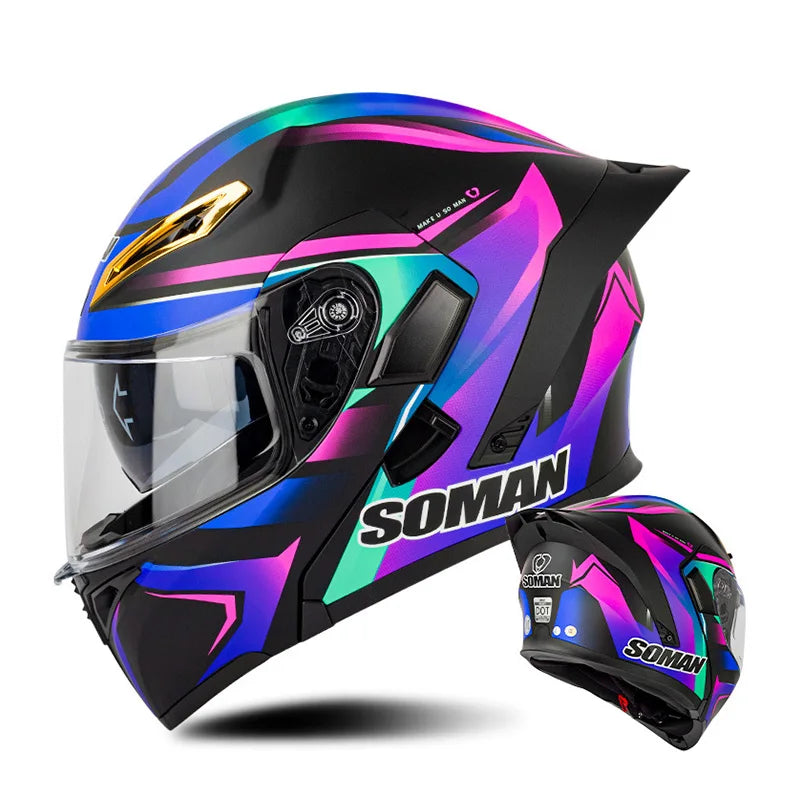 Soman Double-Visor Flip-Up Helmet