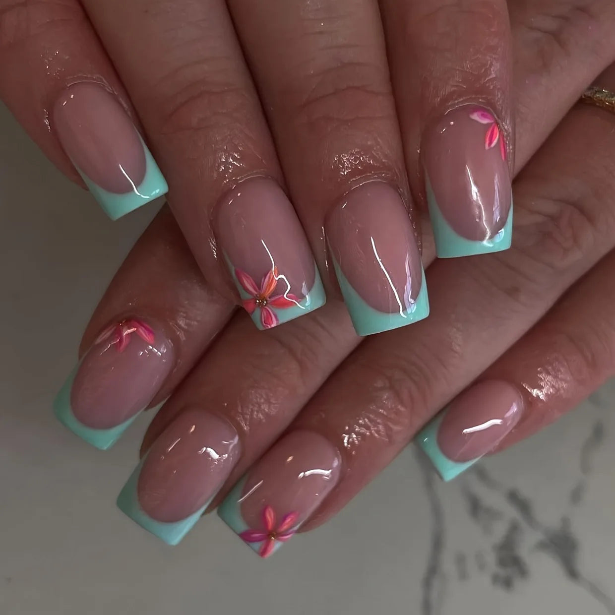 Blue Flower French Press-On Nails