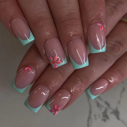 Blue Flower French Press-On Nails
