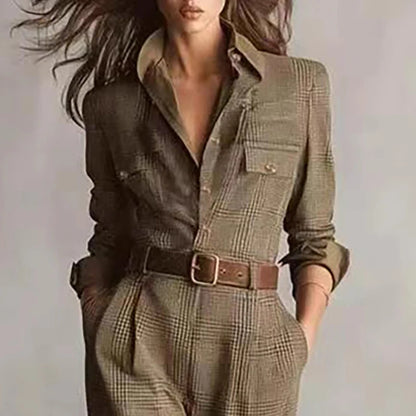 Plaid Button Jumpsuit