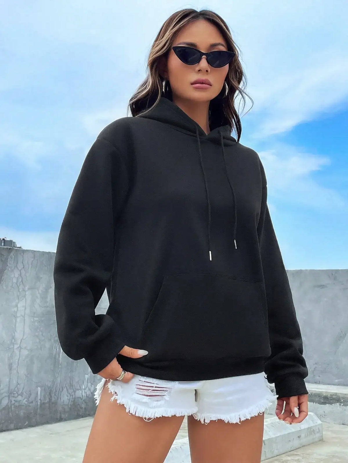 Solid Pocket Fleece Hoodie