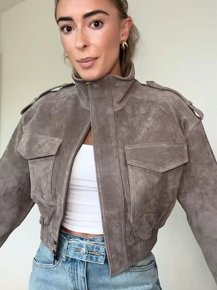 Flap Pocket Faux Suede Jacket