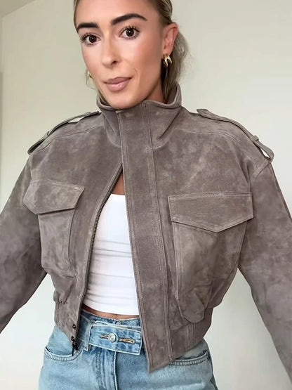 Flap Pocket Faux Suede Jacket