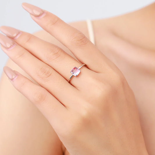 Rainbow Tourmaline Square Ring