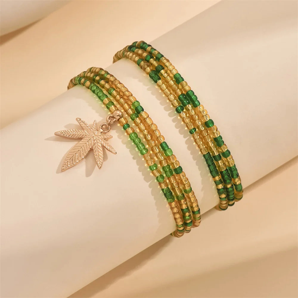 Maple Leaf Beaded Anklet Set