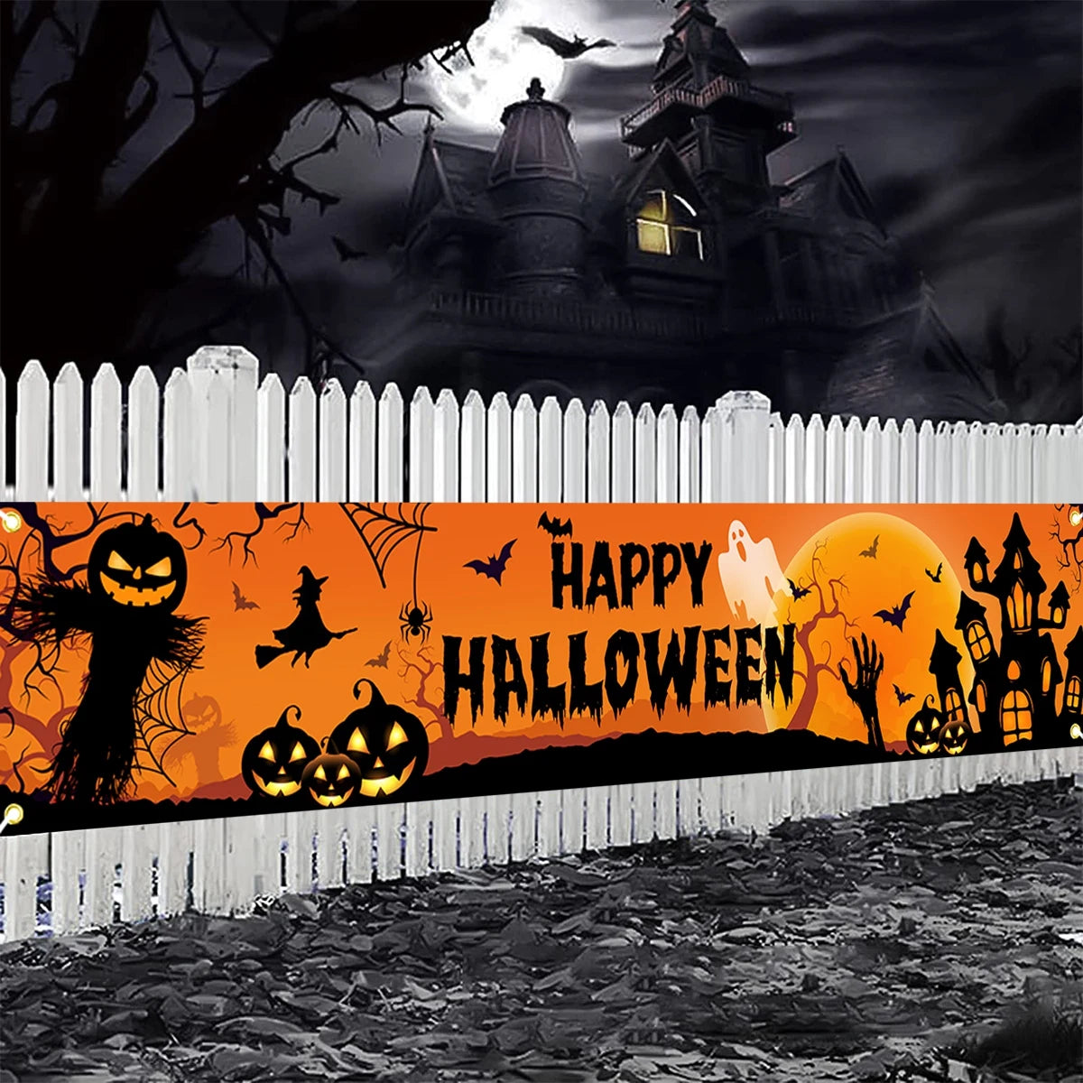 Pumpkin and Bat Halloween Banner