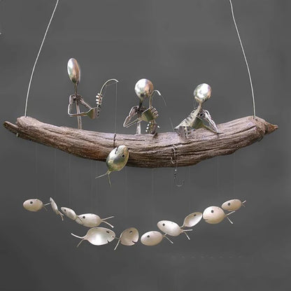 Hanging Metal Fisherman Sculptures