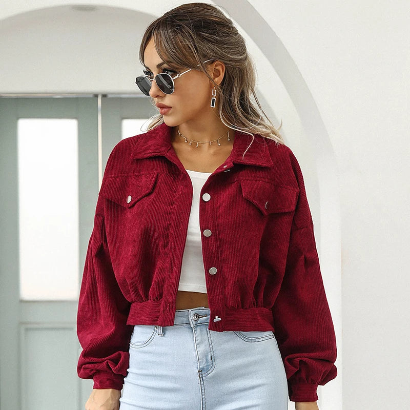 Lantern Sleeve Corduroy Jacket