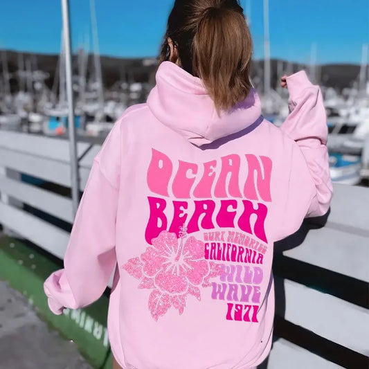 Flower Slogan Pullover Hoodie
