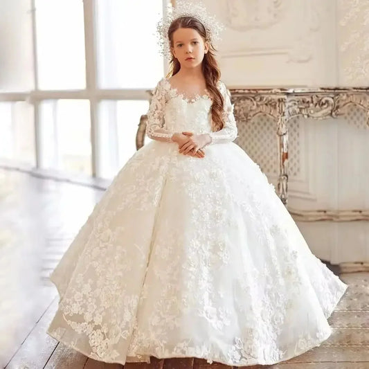 Tulle Ball Gown Long Sleeve Flower Girl Dress