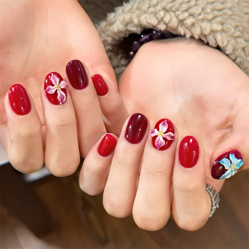 Floral Almond Press-On Nails
