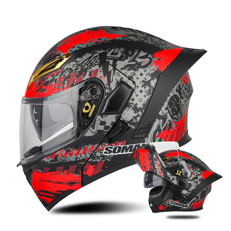 Soman Double-Visor Flip-Up Helmet