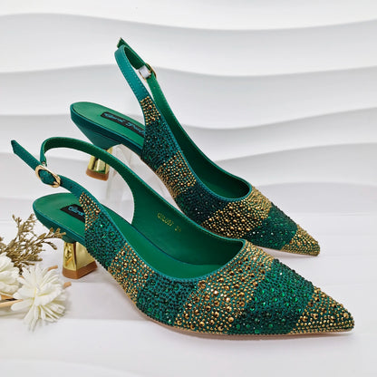 Italian Elegance: Sky Blue Rhinestone Satin Heels