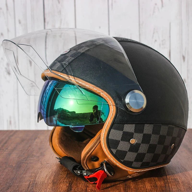 Brown Leather-Look 3/4 Jet Helmet