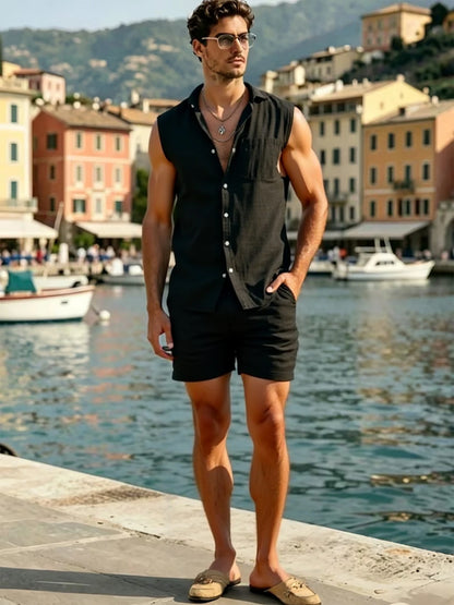 Minimalist Sleeveless Vacation Vest Set