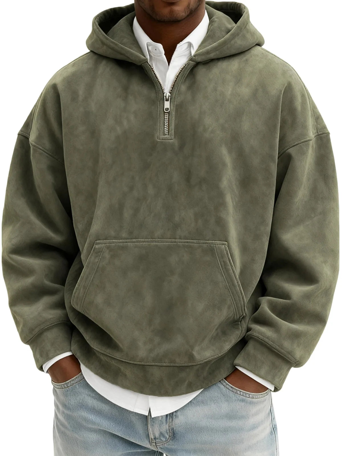 Suede Half-Zip Hoodie