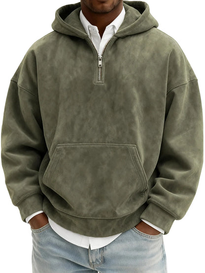Suede Half-Zip Hoodie