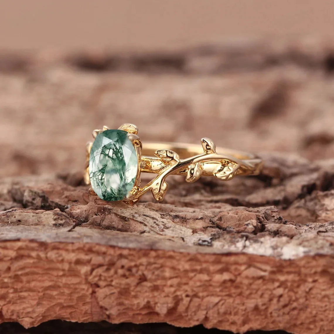 Oval Moss Agate Ring