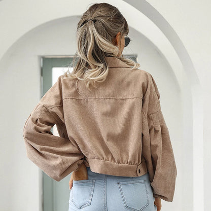 Lantern Sleeve Corduroy Jacket