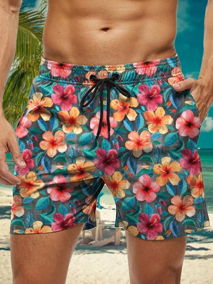 3D Floral Print Swim Trunks