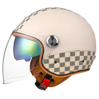 Brown Leather-Look 3/4 Jet Helmet