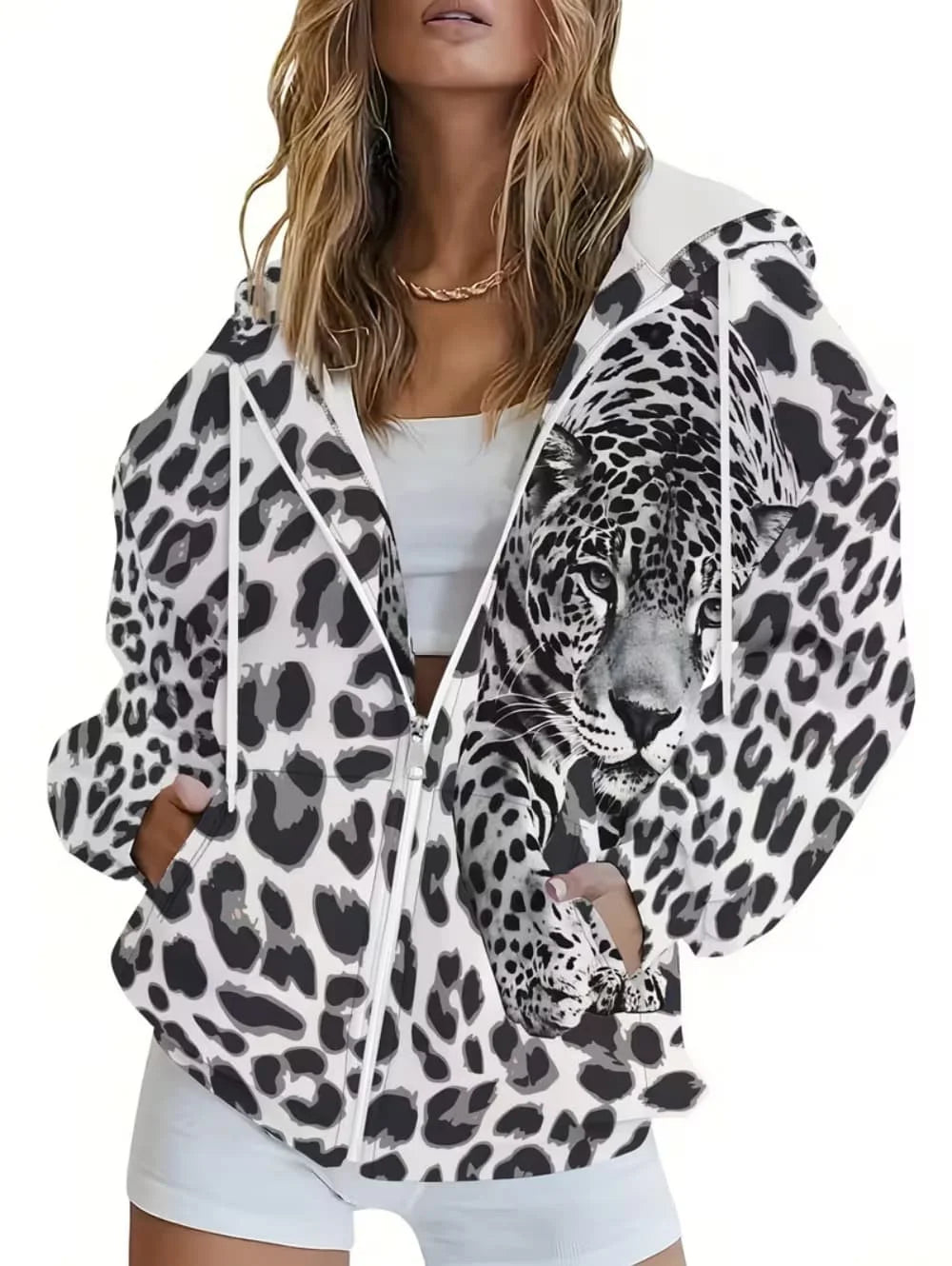 Thin Leopard Zip Hoodie