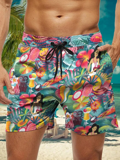3D Floral Print Swim Trunks