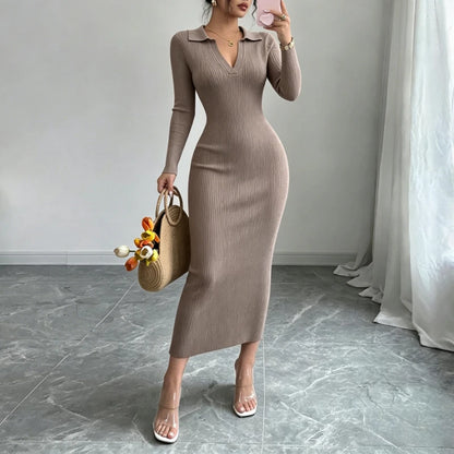 Ribbed Knit Long Sleeve Sweater Dress
