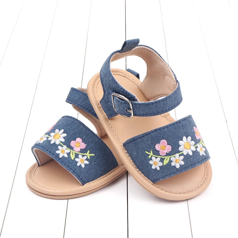 Embroidered Flower Baby Sandals
