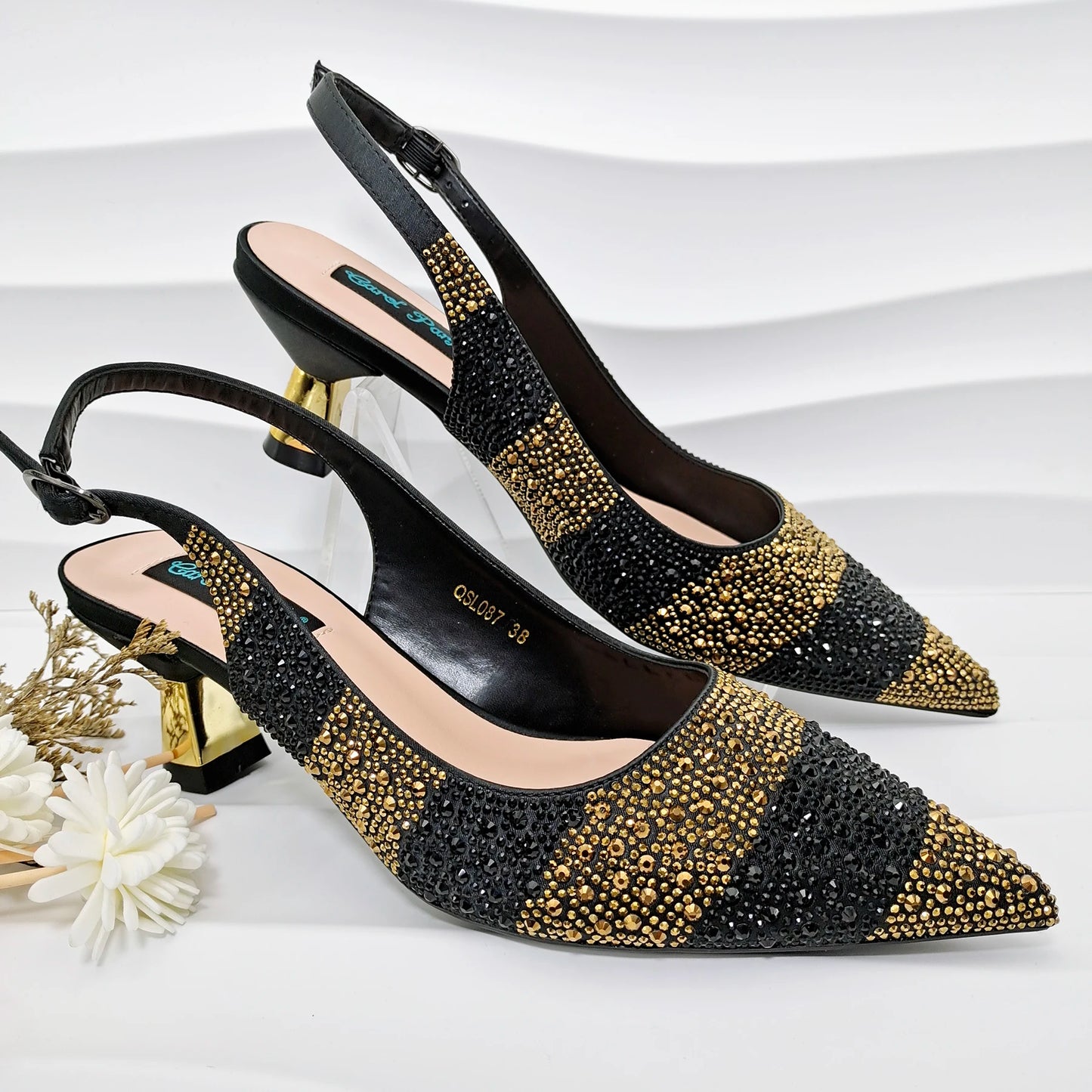 Italian Elegance: Sky Blue Rhinestone Satin Heels