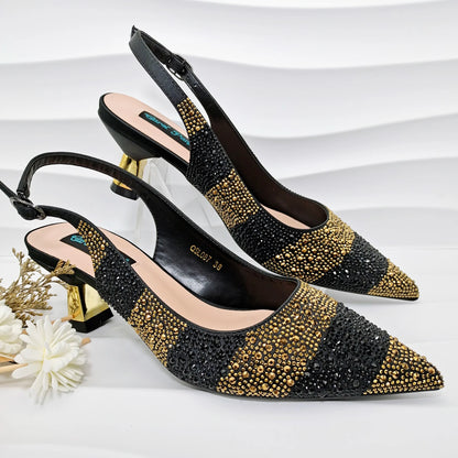 Italian Elegance: Sky Blue Rhinestone Satin Heels