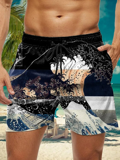 3D Floral Print Swim Trunks