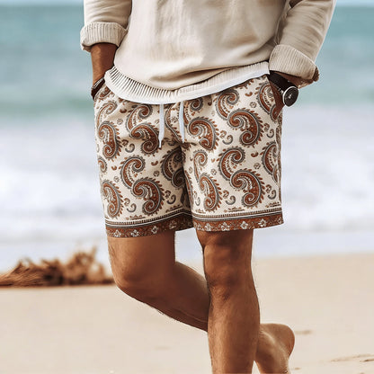 Rhombus Embroidery Drawstring Beach Shorts