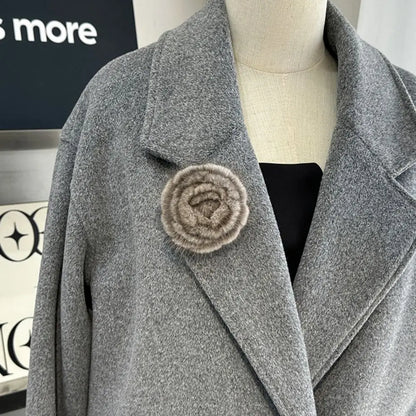 Real Mink Fur Flower Brooch