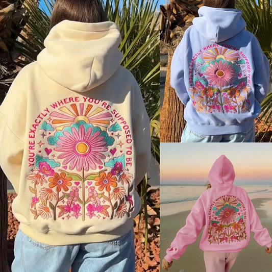Floral Embroidered Pullover Hoodie