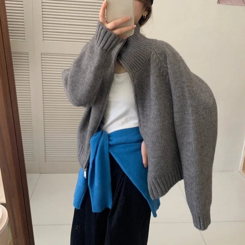 Stand Collar Double-Zip Cardigan