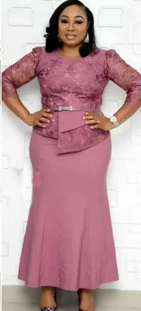 Plus Size Lace Patchwork Maxi Dress