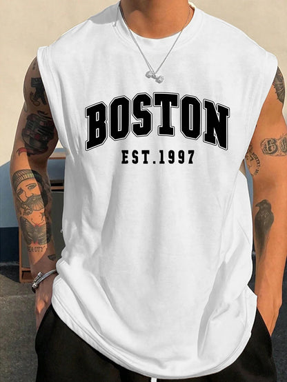 Cotton Boston Print Sleeveless Vest