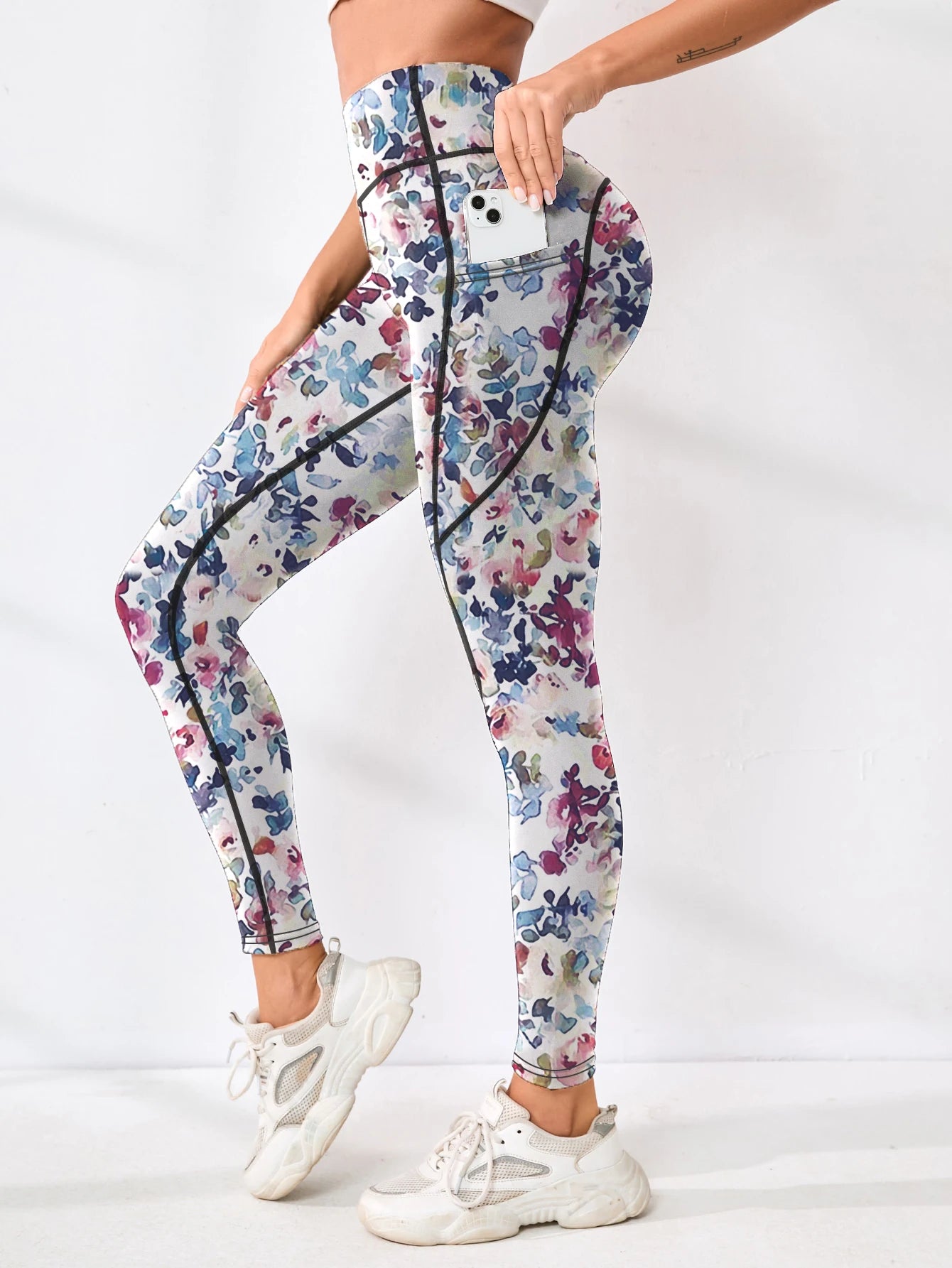 Printed Pocket Tummy-Control Pants