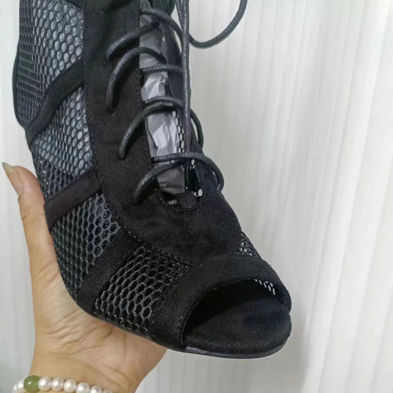 Black Lace-Up Cross-Strap Sandals