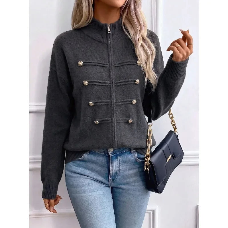 Stand Collar Zip Knit Cardigan